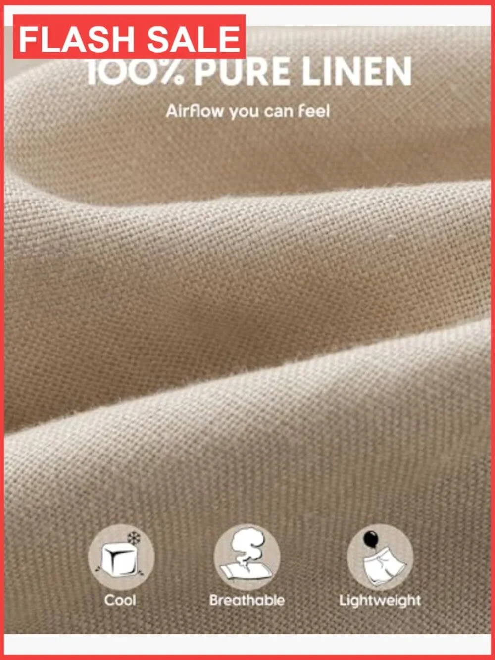100% Linen Pants with Built-in Liner Loose Fit Beach Pants Elastic Waistband
